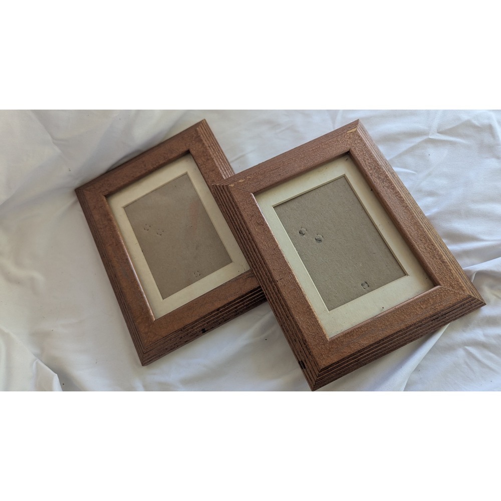 Set of 2 Rustic Brown Wood Fluted Picture Frames 5x7 with 4x6 Matting